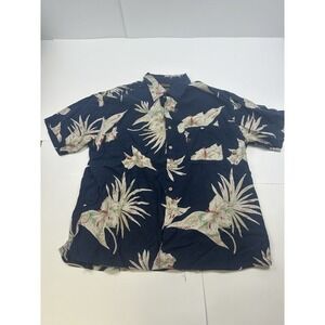 BRUNO Mens Hawaiian Button‎ Shirt Linen Blend Floral Navy Blue 2XB 2XL